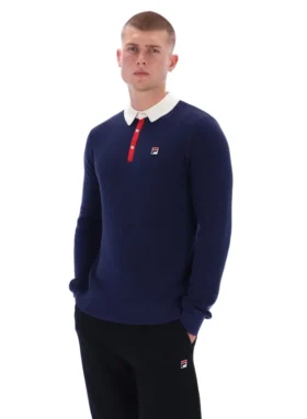 Fila Navy Nowell Langarm-Polo aus Waffelpiqué