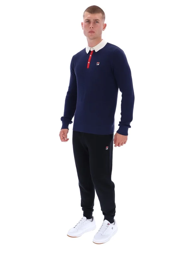 Fila Navy Nowell Langarm-Polo aus Waffelpiqué