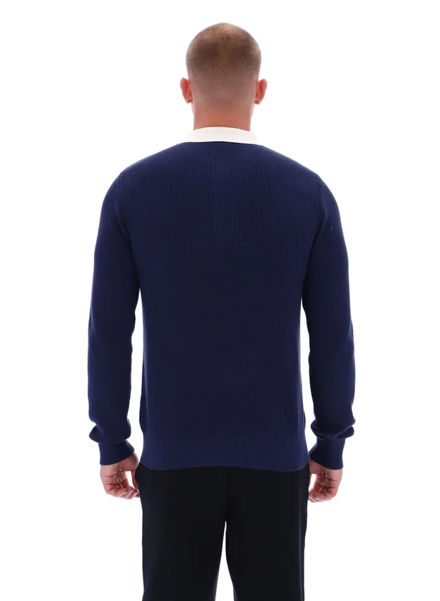 Fila Navy Nowell Langarm-Polo aus Waffelpiqué