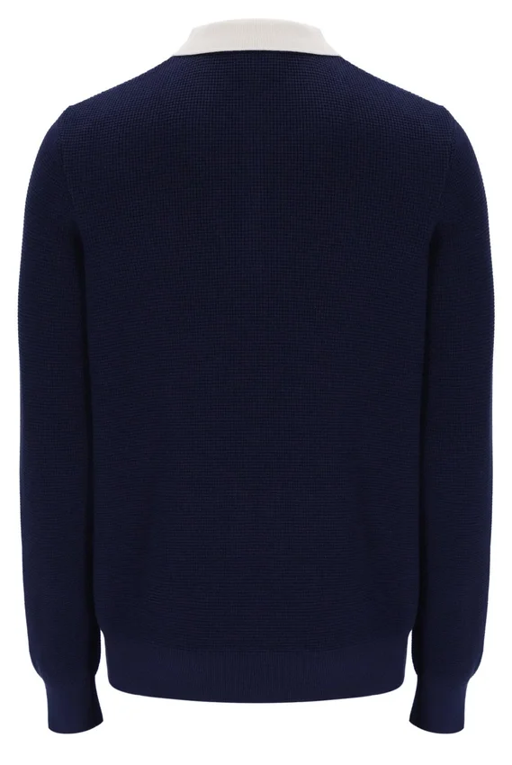 Fila Navy Nowell Langarm-Polo aus Waffelpiqué