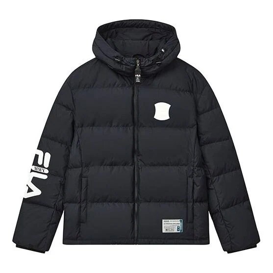 Fila x Mihara Yasuhiro Kollaborations-Daunenjacke mit Kapuze in Oversize-Passform „Black White Blue“