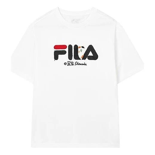 Fila x Pepe Shimada Crossover-Freizeit-Shorts für Herren, atmungsaktiv, mit Aufdruck, kurzärmelig, weiß