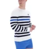 Gestreiftes Rakulan-Häkel-Sweatshirt
