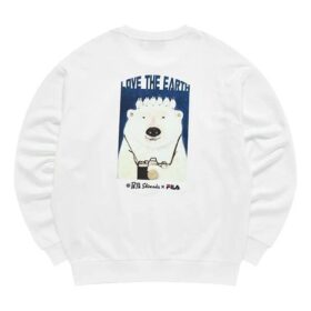 Herren-Pullover von Fila x Pepe Shimada im Crossover-Cartoon-Print mit Rundhalsausschnitt, weiß