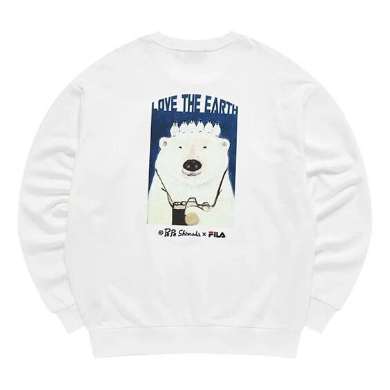 Herren-Pullover von Fila x Pepe Shimada im Crossover-Cartoon-Print mit Rundhalsausschnitt, weiß