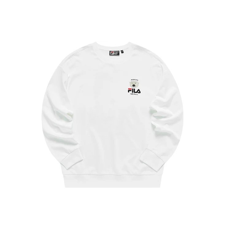Herren-Pullover von Fila x Pepe Shimada im Crossover-Cartoon-Print mit Rundhalsausschnitt, weiß
