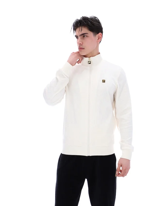 Jacke in Kokosmilch mit Hanay-Prägung und Rautenmuster