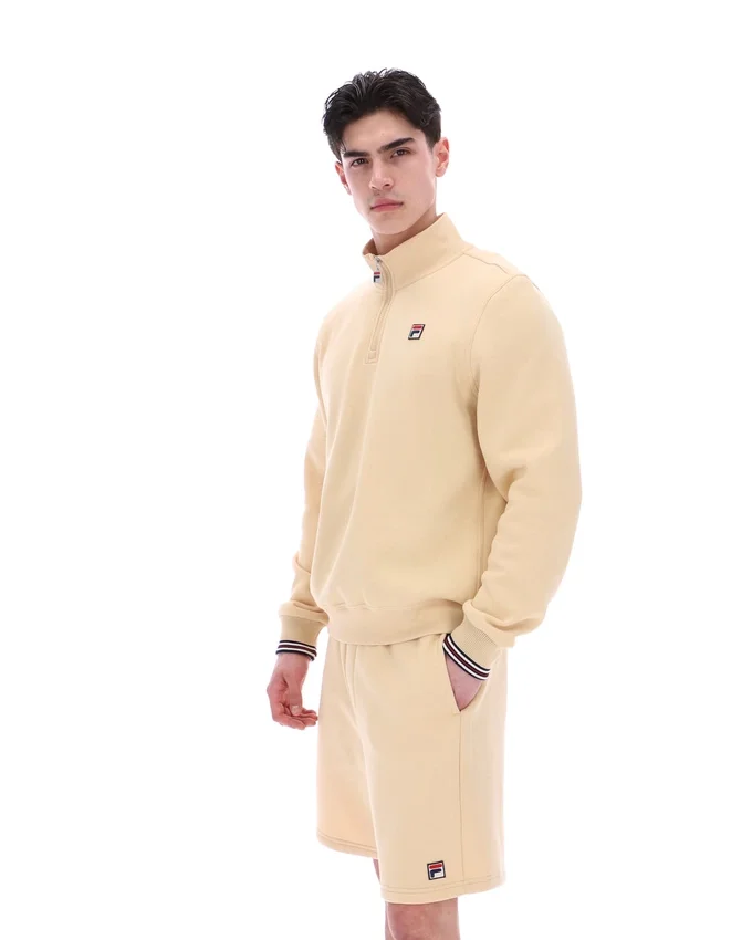 Klassischer beiger Ramy F-Box-Pullover mit 1/4-Reißverschluss