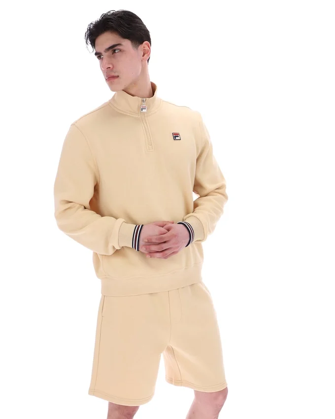 Klassischer beiger Ramy F-Box-Pullover mit 1/4-Reißverschluss
