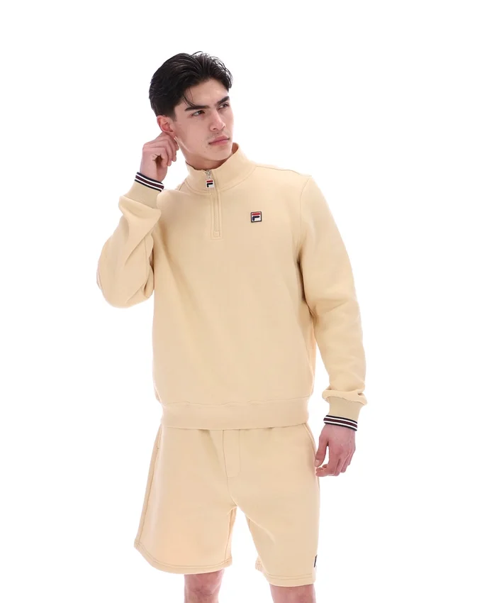 Klassischer beiger Ramy F-Box-Pullover mit 1/4-Reißverschluss