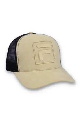 Klassisches Beige – Turo Large F-Box, farblich abgestimmte, bestickte Kappe aus Wildleder mit Mesh-Rückseite