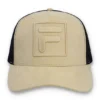 Klassisches Beige – Turo Large F-Box, farblich abgestimmte, bestickte Kappe aus Wildleder mit Mesh-Rückseite