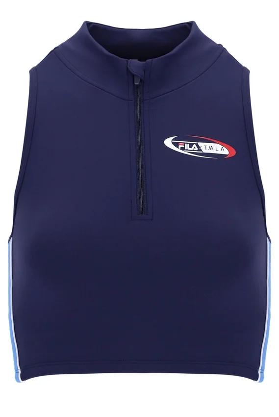 Marineblaues Fila x TALA SKINLUXE Crop-Top mit Reißverschluss