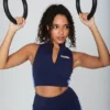 Marineblaues Fila x TALA SKINLUXE Crop-Top mit Reißverschluss