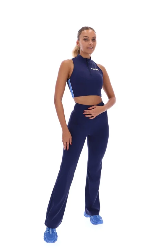 Marineblaues Fila x TALA SKINLUXE Crop-Top mit Reißverschluss