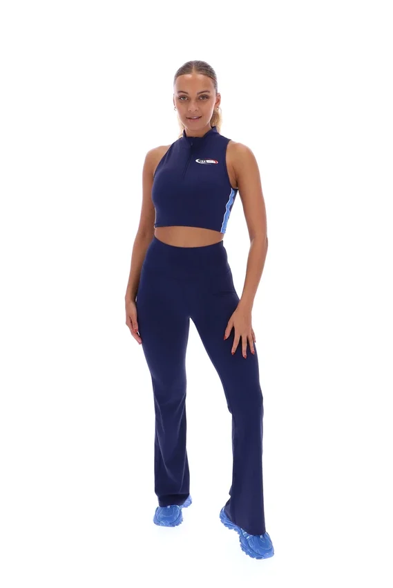 Marineblaues Fila x TALA SKINLUXE Crop-Top mit Reißverschluss