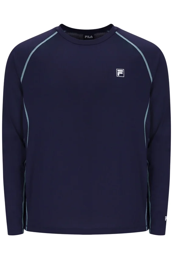 Marineblaues Herren-Tennis-T-Shirt mit langen Ärmeln