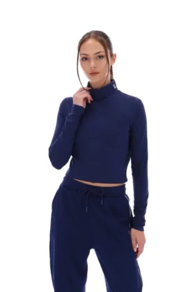Marineblaues, kurzes Heidi-Rollkragen-Top