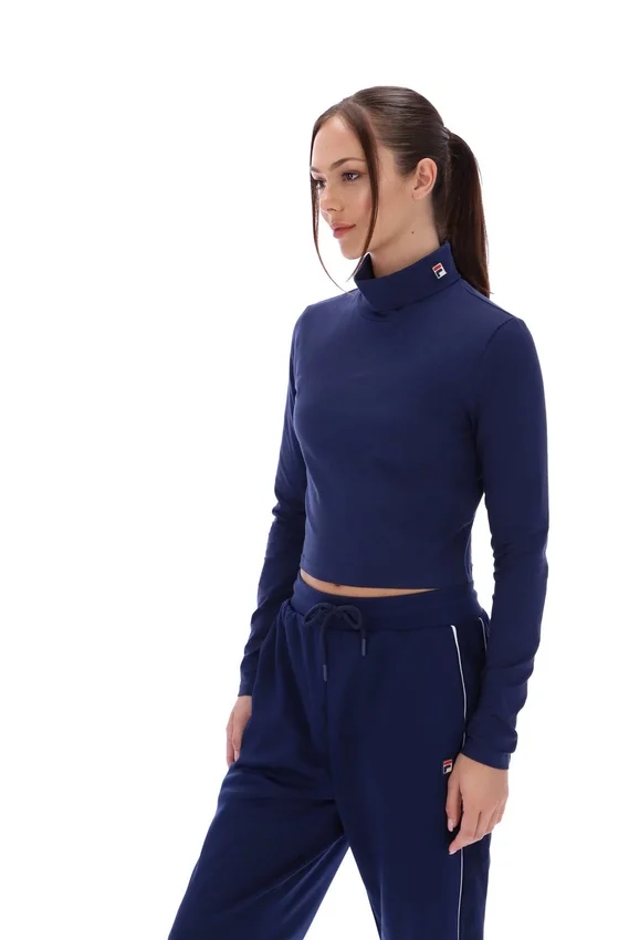 Marineblaues, kurzes Heidi-Rollkragen-Top