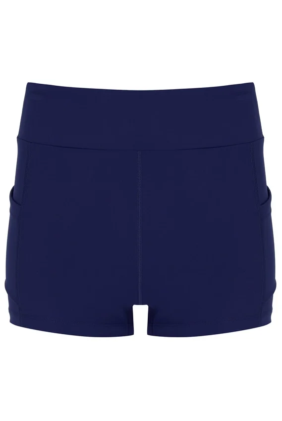 Marineblaues Mesh-Jersey-Kleid für Damen mit integrierten Shorts