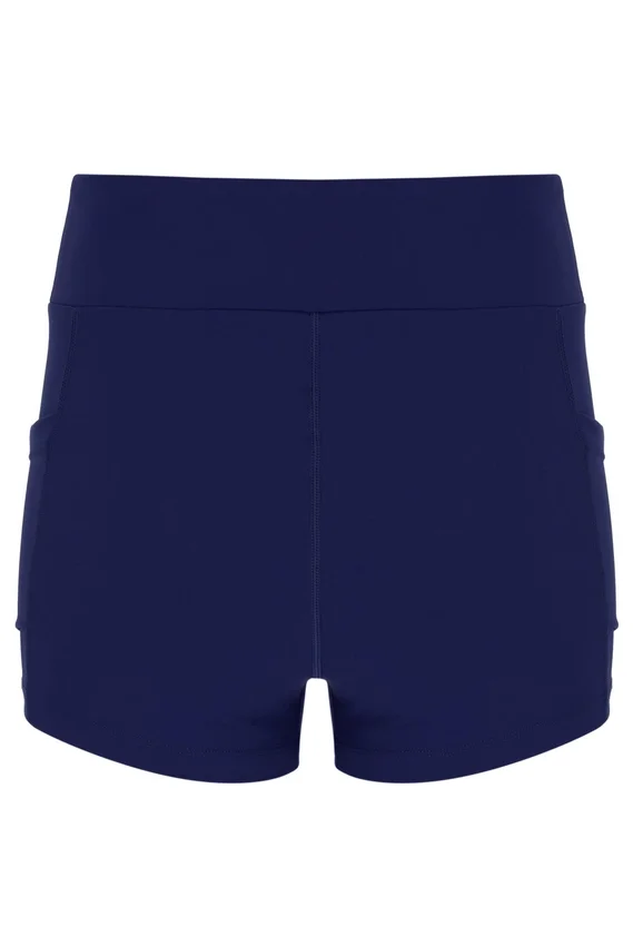 Marineblaues Mesh-Jersey-Kleid für Damen mit integrierten Shorts