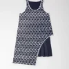 Mitternachtsblaues, doppellagiges Racerback-Kleid