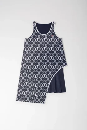 Mitternachtsblaues, doppellagiges Racerback-Kleid