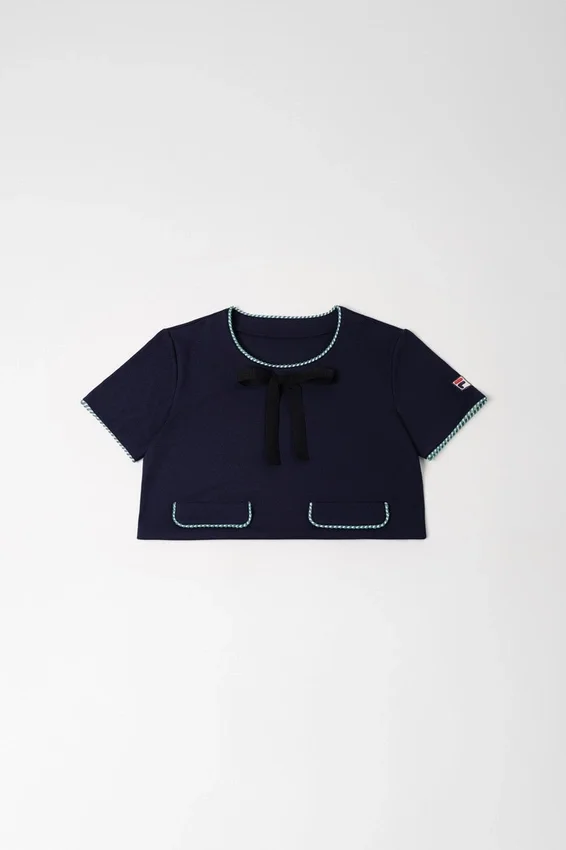 Mitternachtsblaues, geflochtenes Crop-Top