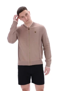 Mocha Meringue Ferguson Trainingsjacke mit offenem Strick und Pointelle-Einsätzen