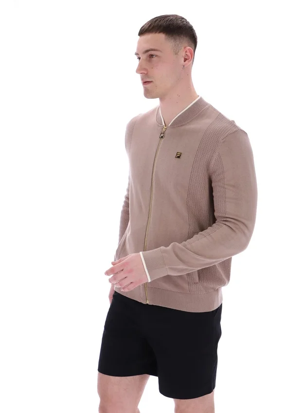 Mocha Meringue Ferguson Trainingsjacke mit offenem Strick und Pointelle-Einsätzen
