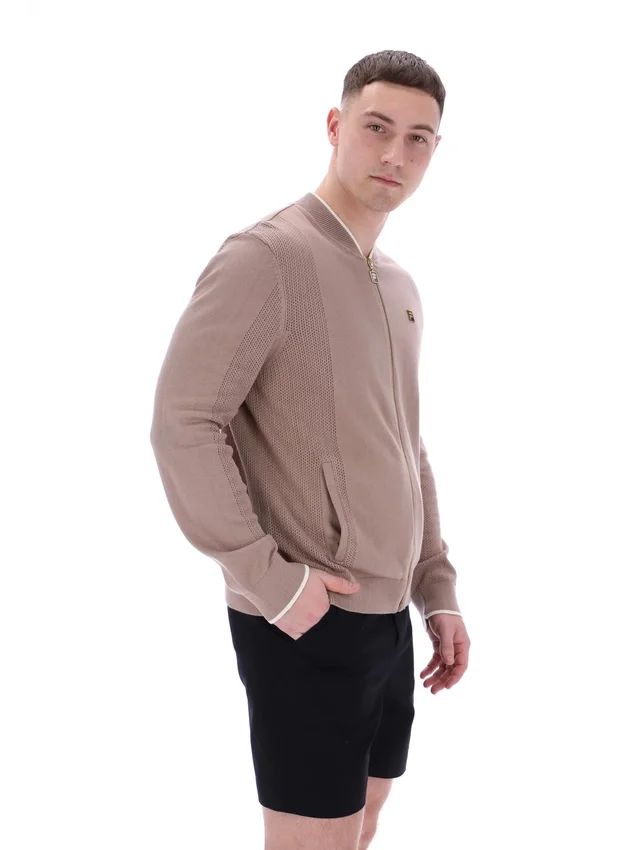 Mocha Meringue Ferguson Trainingsjacke mit offenem Strick und Pointelle-Einsätzen