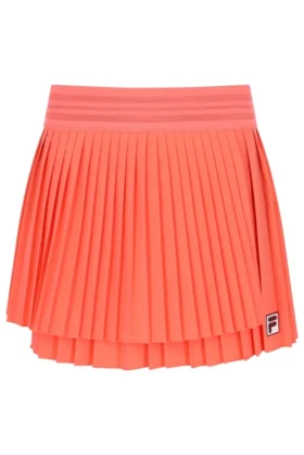 Neonorangefarbener plissierter Wickel-Tennisrock für Damen