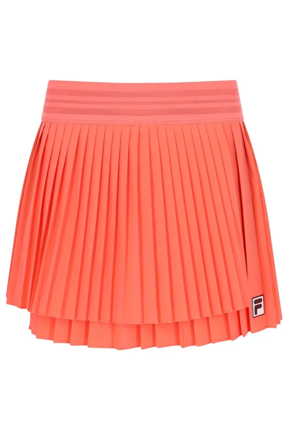 Neonorangefarbener plissierter Wickel-Tennisrock für Damen