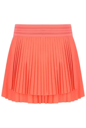 Neonorangefarbener plissierter Wickel-Tennisrock für Damen
