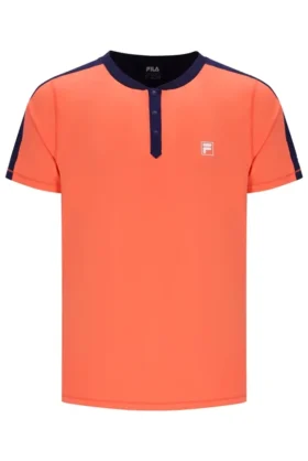 Neonorangefarbenes Herren-Tennis-T-Shirt mit Henry-Ausschnitt