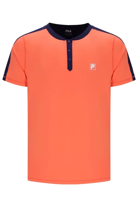Neonorangefarbenes Herren-Tennis-T-Shirt mit Henry-Ausschnitt