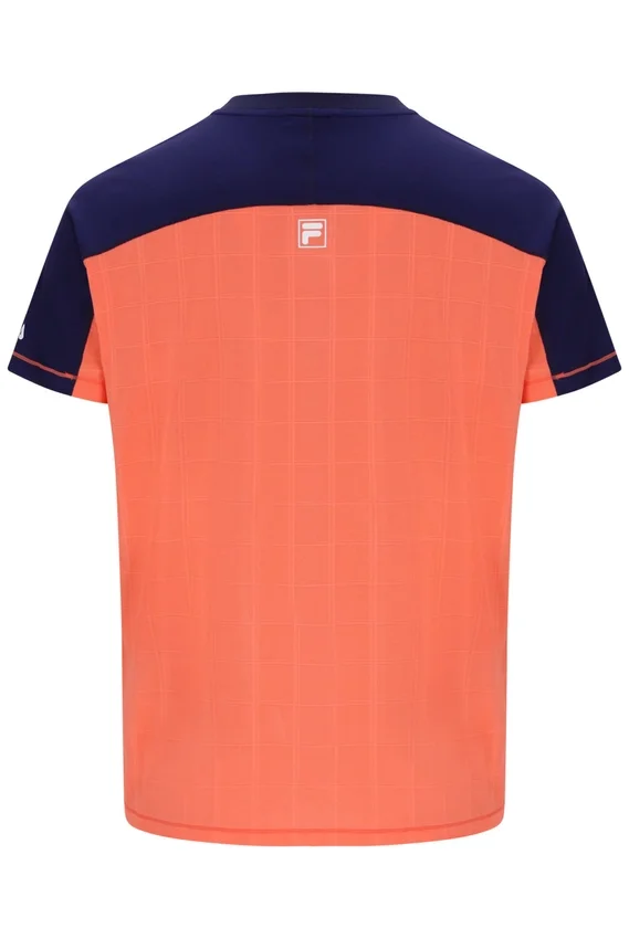Neonorangefarbenes Herren-Tennis-T-Shirt mit Henry-Ausschnitt