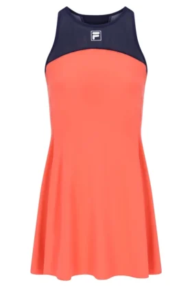 Neonorangefarbenes Jersey-Kleid für Damen mit integrierten Shorts