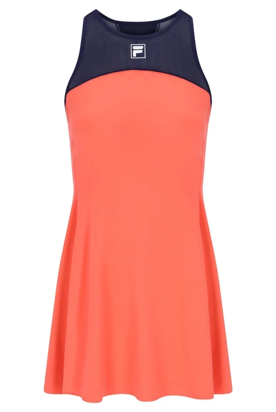 Neonorangefarbenes Jersey-Kleid für Damen mit integrierten Shorts