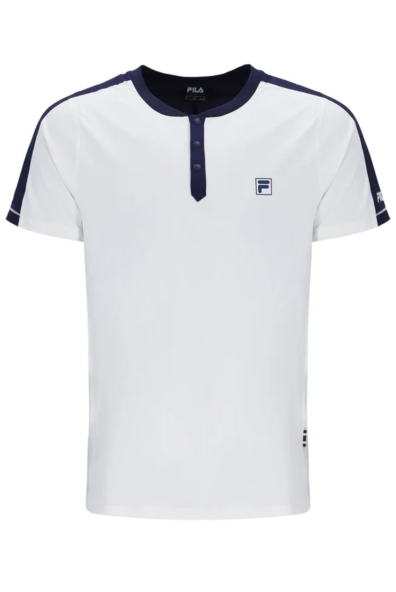 Off-White-Tennis-T-Shirt für Herren mit Henry-Kragen