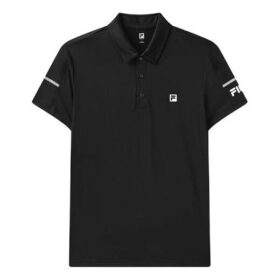 Polohemd mit Logo-Muster, locker geschnitten, kurzärmelig, schwarz