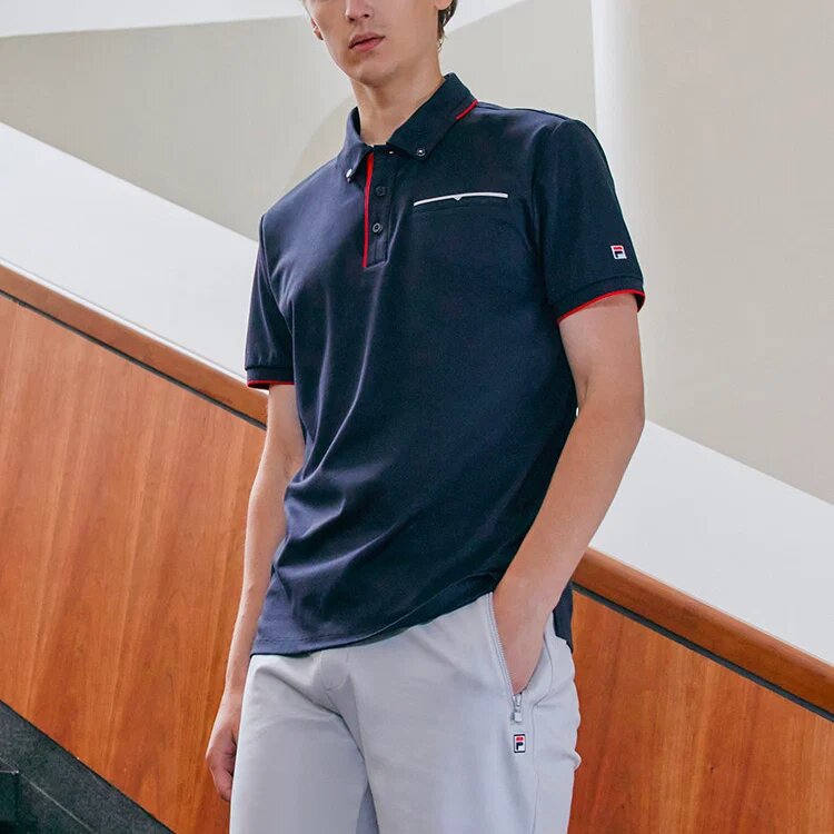 Rotes Colorblock-Logo, Shorts-Polo, Blau