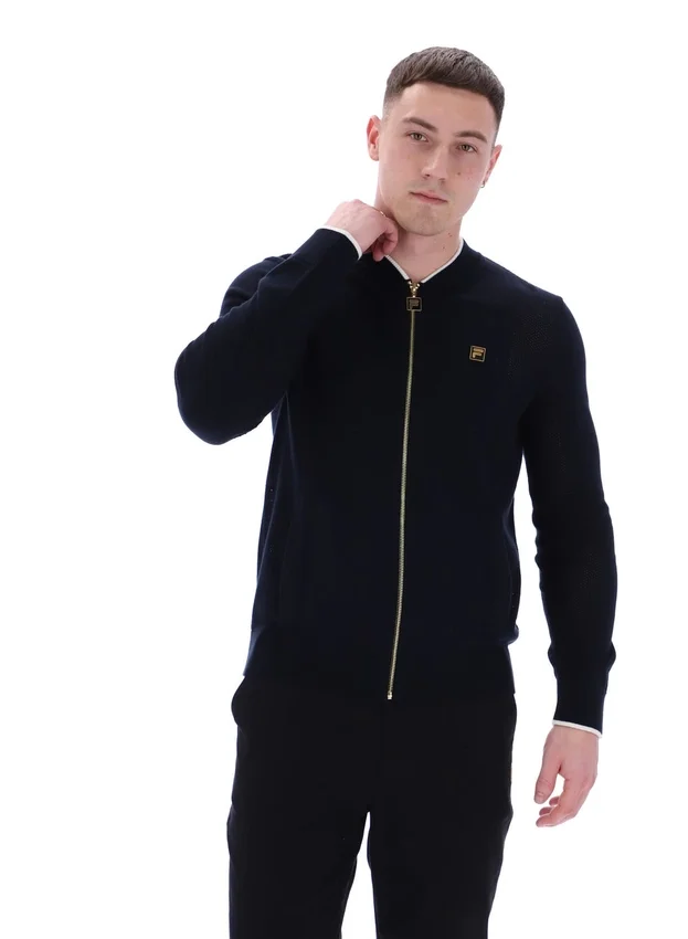 Schwarze Ferguson-Trainingsjacke mit offenem Strick und Pointelle-Einsätzen