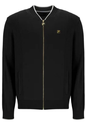 Schwarze Ferguson-Trainingsjacke mit offenem Strick und Pointelle-Einsätzen