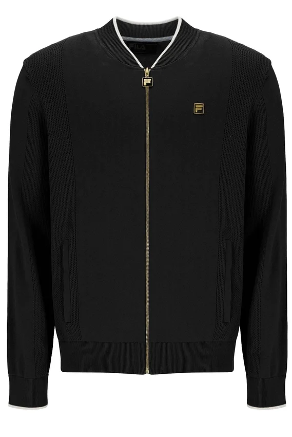 Schwarze Ferguson-Trainingsjacke mit offenem Strick und Pointelle-Einsätzen
