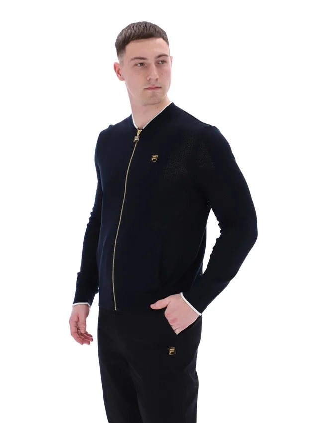 Schwarze Ferguson-Trainingsjacke mit offenem Strick und Pointelle-Einsätzen