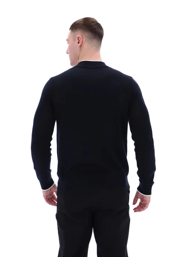 Schwarze Ferguson-Trainingsjacke mit offenem Strick und Pointelle-Einsätzen
