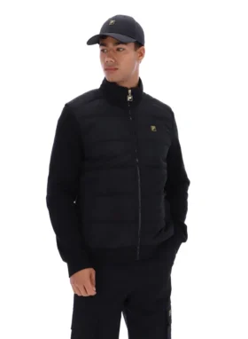 Schwarze, gefütterte Jerry-Jacke mit durchgehendem Reißverschluss