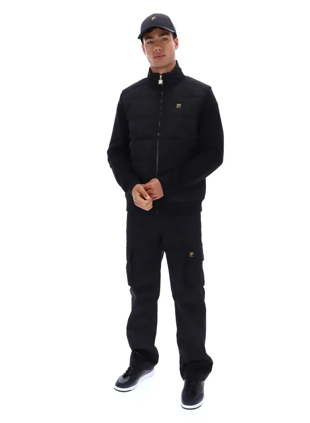 Schwarze, gefütterte Jerry-Jacke mit durchgehendem Reißverschluss