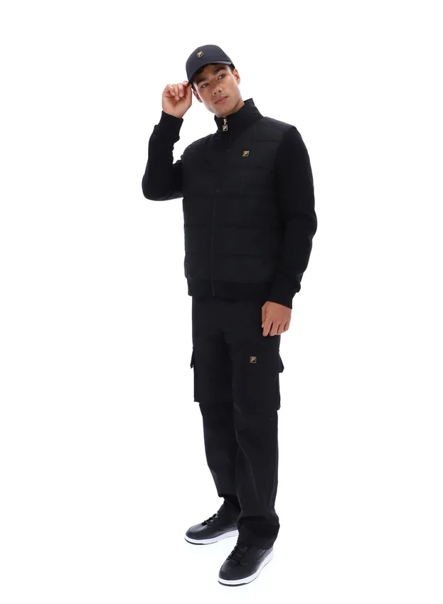 Schwarze, gefütterte Jerry-Jacke mit durchgehendem Reißverschluss